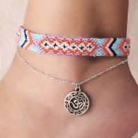 Zinc Alloy Anklet, Cotton Thread, plated, 2 pieces & Bohemian style & oval chain & for woman 