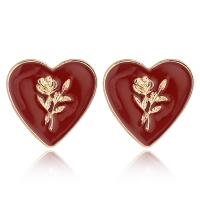 Enamel Zinc Alloy Drop Earring, Heart, gold color plated, for woman, red 
