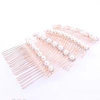 Bridal Decorative Hair Comb, Zinc Alloy, with Rhinestone & Plastic Pearl, for woman 