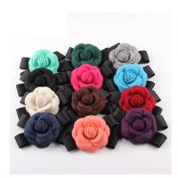 Flower Hair Clip Brooch, Artificial Wool, with Polyester Ribbon 