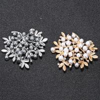 Zinc Alloy Jewelry Brooch, with Glass Pearl, plated, for woman & with rhinestone 