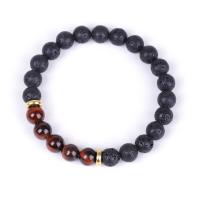 Lava Bead Bracelet, gold color plated, elastic & Unisex & radiation protection 8mm Approx 7.3 Inch 