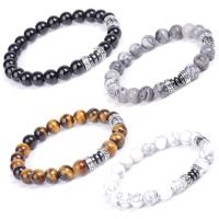 Gemstone Bracelets, Round, silver color plated, elastic & Unisex & radiation protection 8mm Approx 7.3 Inch 