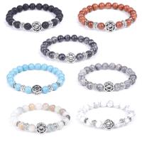 Gemstone Bracelets, Round, silver color plated, elastic & Unisex & radiation protection 8mm Approx 7.3 Inch 