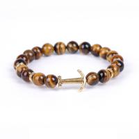 Gemstone Bracelets, Anchor, gold color plated, elastic & Unisex & radiation protection 8mm Approx 7.3 Inch 