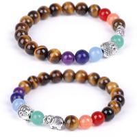 Gemstone Bracelets, antique silver color plated, elastic & Unisex & radiation protection 8mm Approx 7.3 Inch 