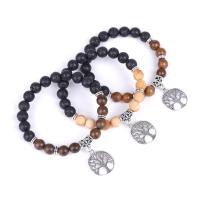 Lava Bead Bracelet, Anchor, silver color plated, elastic & Unisex & radiation protection 8mm Approx 7.3 Inch 