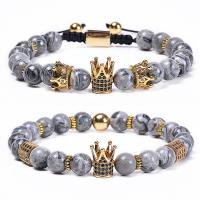 Gemstone Bracelets, Map Stone, gold color plated, Unisex & radiation protection & micro pave cubic zirconia 8mm Approx 7.1 Inch 