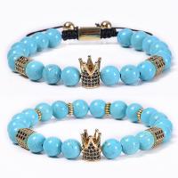 Turquoise Bracelets, Natural Turquoise, gold color plated, Unisex & radiation protection & micro pave cubic zirconia 8mm Approx 7.1 Inch 