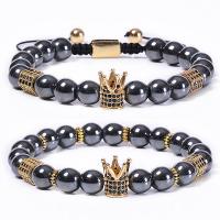 Hematite Bracelets, with Brass, gold color plated, Unisex & radiation protection & micro pave cubic zirconia 8mm Approx 7.1 Inch 