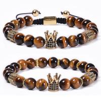 Tiger Eye Stone Bracelets, with Brass, gold color plated, Unisex & radiation protection & micro pave cubic zirconia 8mm Approx 7.1 