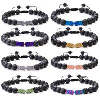 Gemstone Bracelets, Lava, with Hematite, Round, plated, Unisex & adjustable & radiation protection 8mm Approx 7 Inch 