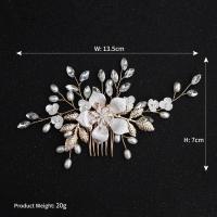 Bridal Decorative Hair Comb, Plastic Pearl, for bridal & with rhinestone, golden 