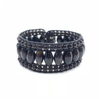 Agate Bracelets, Geometrical Pattern, Unisex, black, 200mm 