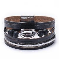 PU Leather Cord Bracelets, black Approx 7.67 Inch 