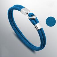 PU Leather Cord Bracelets, with Stainless Steel, plated, Unisex, blue Approx 8.8 Inch 