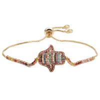 Cubic Zirconia Micro Pave Brass Bracelet, Hamsa, gold color plated, Unisex & adjustable & micro pave cubic zirconia Approx 6.3 Inch 