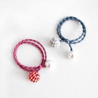 Ponytail Holder, Rubber Band, with Plastic Pearl, printing, elastic & gingham & for woman, Random Color, 50mm 