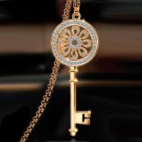 Zinc Alloy Sweater Chain Necklace, Key, plated, fashion jewelry & for woman & with rhinestone nickel, lead & cadmium free, 51cm-80cm 