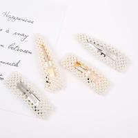 Hair Snap Clips, Zinc Alloy, with Plastic Pearl, for woman 