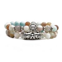 Gemstone Bracelets, ​Amazonite​, antique silver color plated, elastic & Unisex Approx 7.5 Inch 