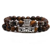 Tiger Eye Stone Bracelets, antique silver color plated, elastic & Unisex Approx 7.5 Inch 