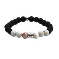 Gemstone Bracelets, Abrazine Stone, with Koreite & Stainless Steel, antique silver color plated, elastic & Zodiac symbols jewelry & Unisex Approx 7.5 Inch 