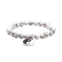 Gemstone Bracelets, Natural Stone, silver color plated, elastic & Unisex 8mm Approx 7.5 Inch 