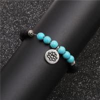 Gemstone Bracelets, Lava, with turquoise, antique silver color plated, elastic & Unisex Approx 7.5 Inch 