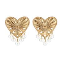 Plastic Pearl Zinc Alloy Earring, with Plastic Pearl, Heart, gold color plated, for woman 