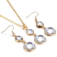 Fashion Stainless Steel Jewelry Sets, earring & necklace, with Crystal, gold color plated, for woman 