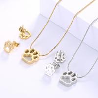 Fashion Stainless Steel Jewelry Sets, Stud Earring & necklace, Foot, 18K gold plated, for woman 