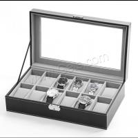Velveteen Watch Box, with PU Leather & Glass & Stainless Steel, Unisex, black 