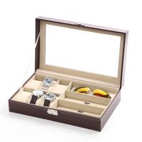 Velveteen Watch Box, with PU Leather & Glass & Stainless Steel, Unisex 