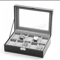 Watch Display, PU Leather, with Velveteen & Glass & Stainless Steel, Unisex, black 