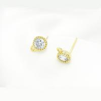 Brass Earring Stud Component, 14K gold plated, DIY & micro pave cubic zirconia, 5mm 