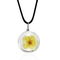 Time Gem Jewelry Necklace, Dried Flower, with leather cord, fashion jewelry 