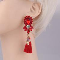 Fashion Tassel Earring, Zinc Alloy, with Cotton Thread & Crystal, for woman 