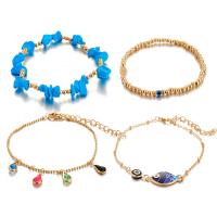 Zinc Alloy Anklet, gold color plated, 4 pieces & for woman & with rhinestone 
