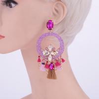 Fashion Tassel Earring, Zinc Alloy, with Cotton Thread & Crystal & Resin, for woman 