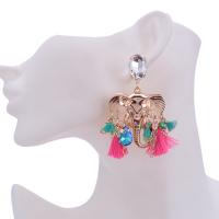 Fashion Tassel Earring, Zinc Alloy, with Cotton Thread & Copper & Crystal, for woman, gold 