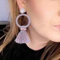 Fashion Tassel Earring, Zinc Alloy, with Cotton Thread & Crystal & Plastic, for woman 