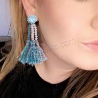 Fashion Tassel Earring, Zinc Alloy, with Cotton & Crystal, for woman 