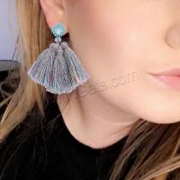 Fashion Tassel Earring, Zinc Alloy, with Cotton & Crystal, for woman 