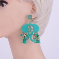 Fashion Tassel Earring, Zinc Alloy, with Cotton & Crystal & Resin, for woman, dark green 