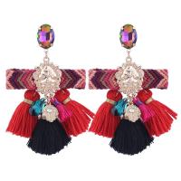 Fashion Tassel Earring, Zinc Alloy, with Cotton & Crystal, for woman, red 