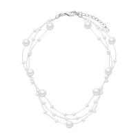 Pulseras de perlas plásticas, con Sedal, chapado en platina real, multicapa, Blanco, longitud:aproximado 14.5 , Vendido por Sarta