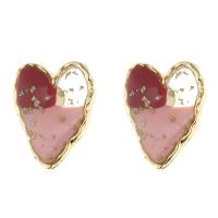 Acrylic Stud Earring, with 925 Sterling Silver & Iron, Heart, real gold plated, gold foil, mixed colors 
