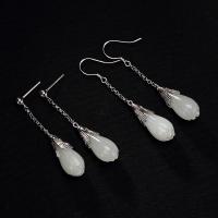 Sterling Silver Drop Earring, 925 Sterling Silver, with Hetian Jade & for woman 