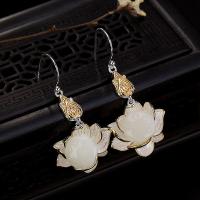 Sterling Silver Thread Through Earrings, 925 Sterling Silver, with Hetian Jade, for woman 
